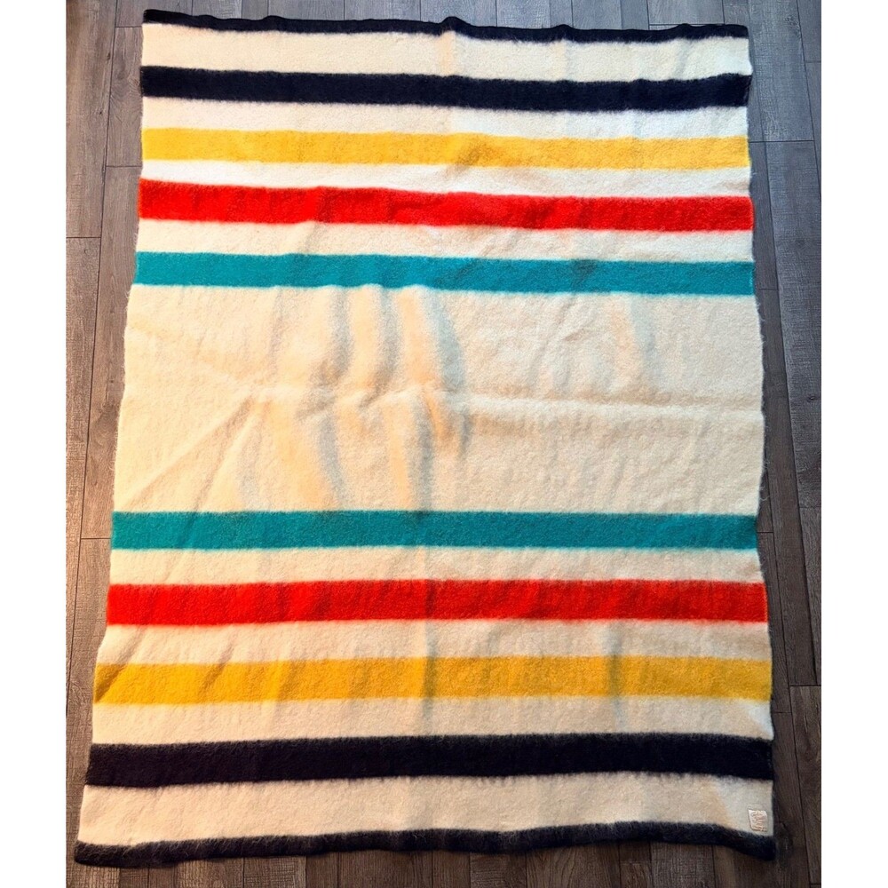 VTG 60s JC Penney Golden Dawn 100% Wool Striped Blanket Throw 54”X72”